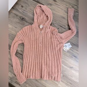 Super soft velour hooded crop sweater NWT. Blush pink.